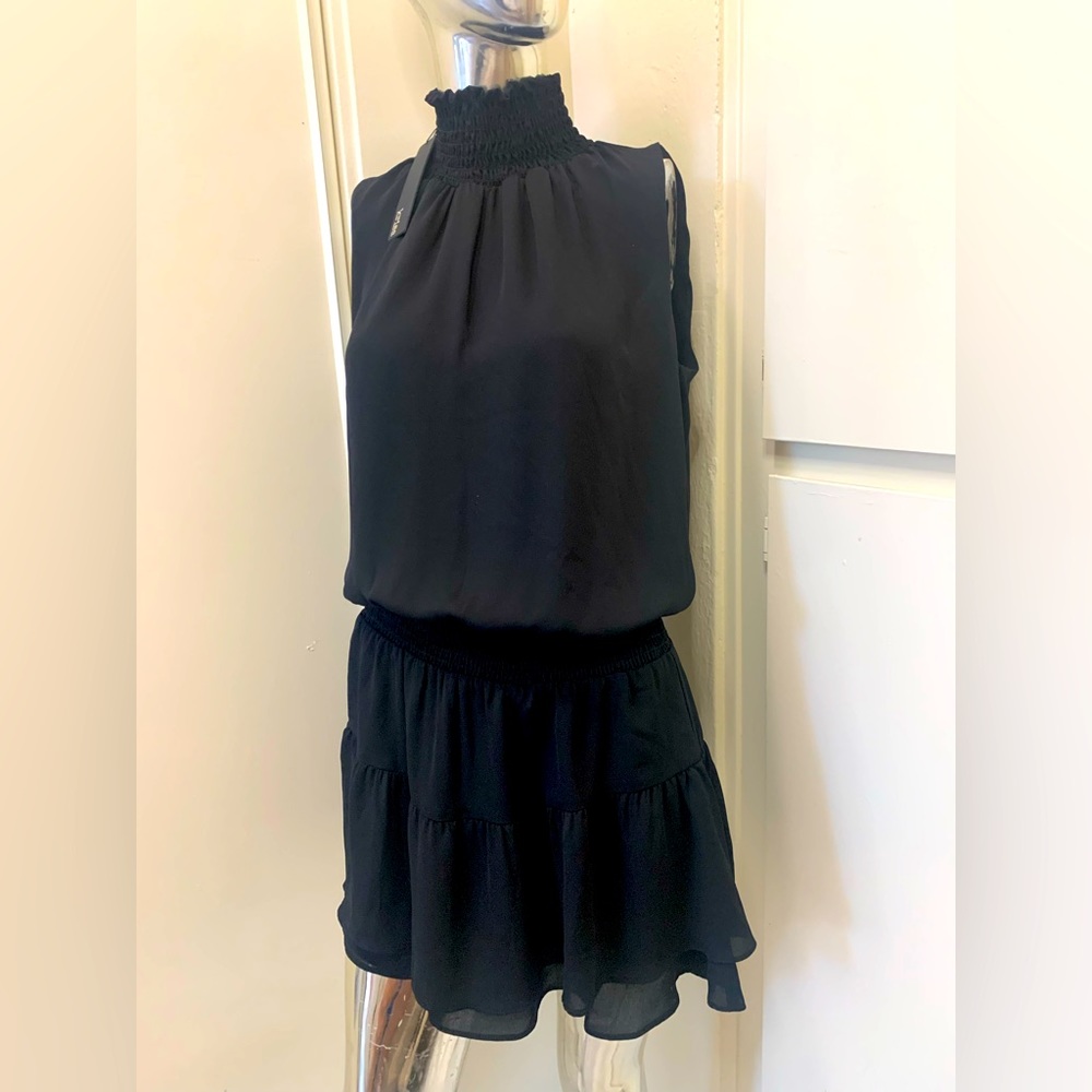 Krisa Turtleneck Smocked Mini Dress Black Small